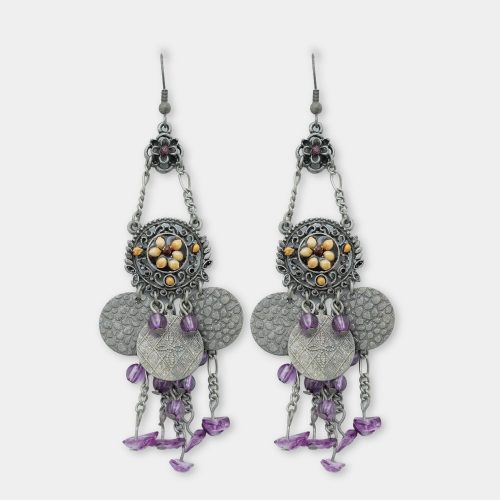 Floral Crystal Oxidized Earrings