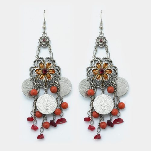 Floral Crystal Oxidized Earrings