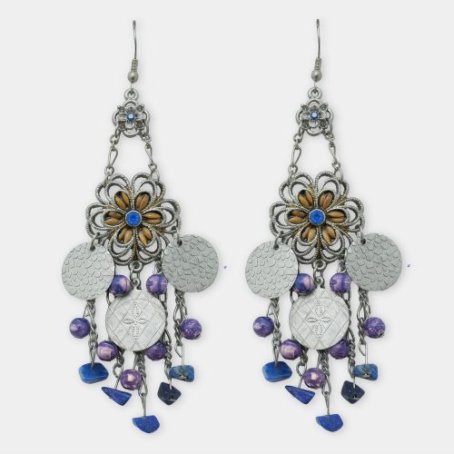 Floral Crystal Oxidized Earrings