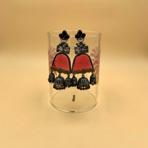 Madhu Pink Premium Oxidised Drop Jhumka Earrings With Ghungroo