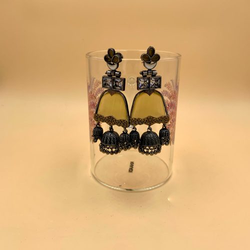Madhu Yellow Premium Oxidised Drop Jhumka Earrings With Ghungroo