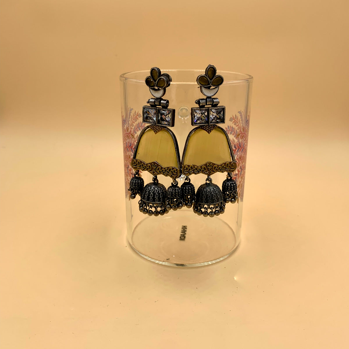 Madhu Yellow Premium Oxidised Drop Jhumka Earrings With Ghungroo - Image 4