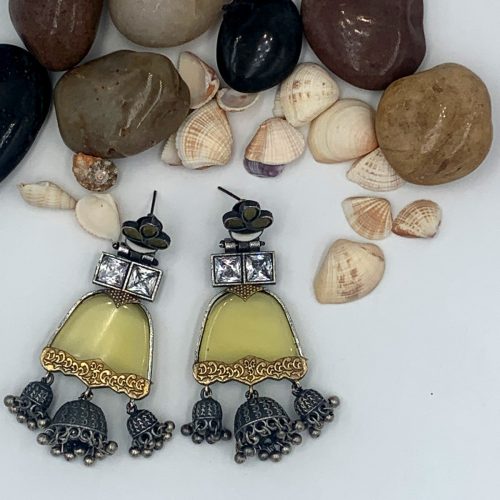 Madhu Yellow Premium Oxidised Drop Jhumka Earrings With Ghungroo